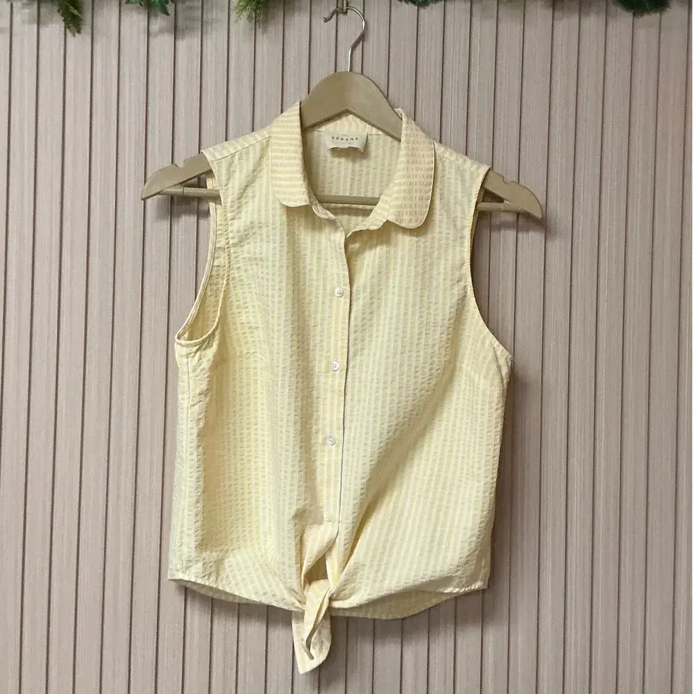 Sezane Sleeveless Tie-Front Blouse Yellow Size EU 38 / US 6